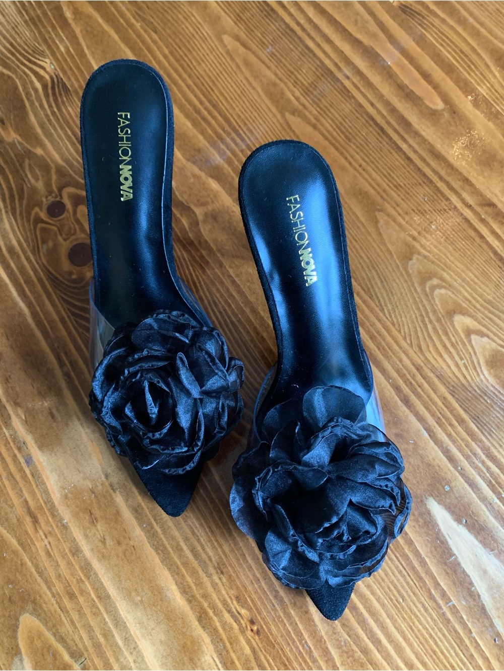 Fashion Nova Black Floral Pointed Slide Mules